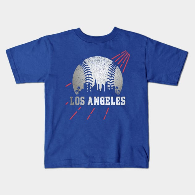 Los Angeles LA City Skyline Baseball Vintage Gameday Dodger Kids T-Shirt by cytoplastmaximume